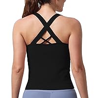 Evercute Workout Yoga Crop Tank Tops for Women Criss Cross Strappy Tops with Built in Bra Ribbed Seamless High Impact Tanks