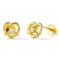 Pretzel CZ Studs for Women Girls 14k Gold Plated Sterling Silver Fashion Jewelry The Perfect Everyday Earrings