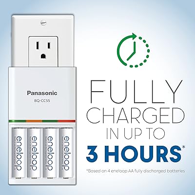 Panasonic K-KJ55M3A4BA Advanced Individual Battery 3 Hour Quick Charger  with 4 AAA eneloop Rechargeable Batteries, White