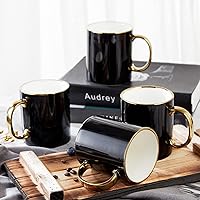 DUJUST Black Coffee Mug Set of 4(16oz), Modern & Stylish Design with Handcrafted Golden Trims, Black and Gold Cup Set for Coffee, Tea & Milk, Beautiful & Graceful Top Fine Porcelain Cups
