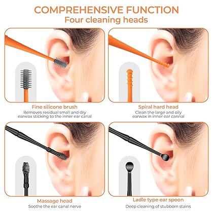 Q Grips Earwax Removal Kit Ears Cleaner 2 Pieces Ear Remover Pick Tool Set Reusable Soft Silicone with Exquisite Leather case for Olders Adult Kids