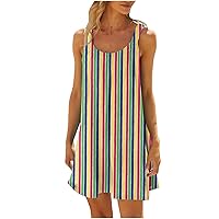 Vertical Striped Sundress Women 2024 Summer Casual Sleeveless Tunic Mini Dress Trendy Colorful Loose Tank Dresses