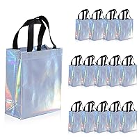 Reusable Gift Bags,Iridescent Gift Bags Set of 15 Medium Reusable Shopping Bags With for Party Favor Bags,Goodie Bags, Birthday Gift Bags 8x4x10 Inch