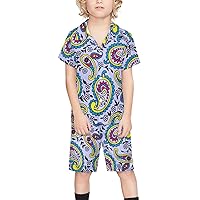 Paisley Patterns Boy's Beach Suit Set Hawaiian Shirts and Shorts Short Sleeve 2 Piece Funny