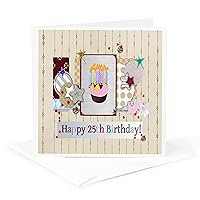 3dRose Collage of Stars, Cupcake, and Candle, Happy 25Th Birthday - Greeting Card, 6