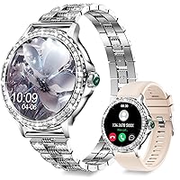 Smart Watches for Women(Answer/Make Calls) with Diamonds, 1.3” HD Bluetooth Smart Watch for Android iOS Phones, IP68 Waterproof Fitness Activity Trackers Smartwatch with Heart Rate/SpO2/Sleep Monitor
