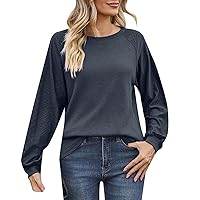 Blouses for Women Fashion 2024 Dressy Blue Women Fashion Casual T Shirt Solid Color Long Sleeve Crew Neck Top