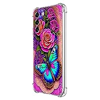 Galaxy S24 Case,Blue Butterfly Flowers Rose Drop Protection Shockproof Case TPU Full Body Protective Scratch-Resistant Cover for Samsung Galaxy S24