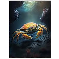 YWZKCC Animal Wall Art Canvas Prints Handsome Crab Family Cartoons Painting Poster for Farmhouse Kitchen Bedroom Bathroom Decor 16x20 Inch Frameless