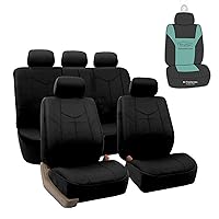 FH Group Car Seat Covers Rome PU Leather Full Set Automotive Seat Covers, Airbag Compatible and Split Bench Easy to Install Black Seat Covers Universal Fit Interior Accessories for Cars Trucks and SUV