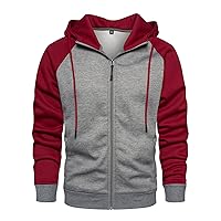 Men's Novelty Color Block Pullover Cotton Fleece Hoodie Long Sleeve Casual Sweatshirt with Pocket