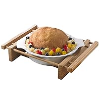 Creative Home Grand Buffet Stoneware Pie Dish Round Baking Dish for Dinner with Natural Bamboo Cradle, 10