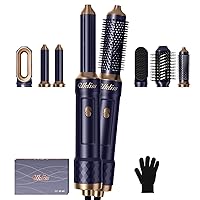 6 in 1 Hair Dryer Brush, Curling Wand Hair Air Styling Tools Set, Ionic Hair Dryer with Massage Hot Air Brush, Round Blow Dryer Brush, Thermal Brush,Left&Right Rotating Curling Wand, Hair Straightener