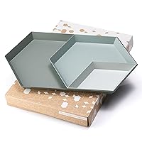 ModTrays (Winter Salad) Metal Stacking Decorative Trays for Coffee Table, Nesting, Geometric, Modern, catchall for Vanity, Jewelry, Ottoman, Housewarming