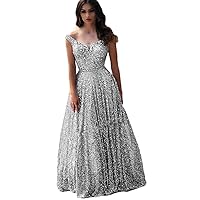 Off The Shoulder Sequins A Line Long Prom Dresses Beaded Floor Length Formal Party Wear Gowns
