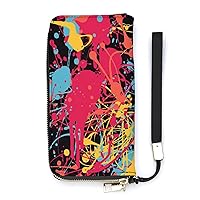 Splatter Paint Novelty Wallet with Wrist Strap Long Cellphone Purse Large Capacity Handbag Wristlet Clutch Wallets