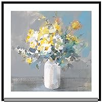 Amanti Art Wood Framed Wall Art Print Touch of Spring I White Vase by Danhui Nai (33 in. W x 33 in. H), Svelte Noir Black Frame - Large