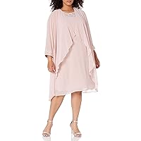 S.L. Fashions Women's Plus Size Chiffon Tier Jacket Dress with Beading Detail