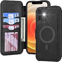 Wallet Case for iPhone 14, Compatible with Mag Safe Magnetic Wireless Charging Premium PU Leather Flip Case with Card Holder Kickstand Phone Cover 6.1 Inch,Black