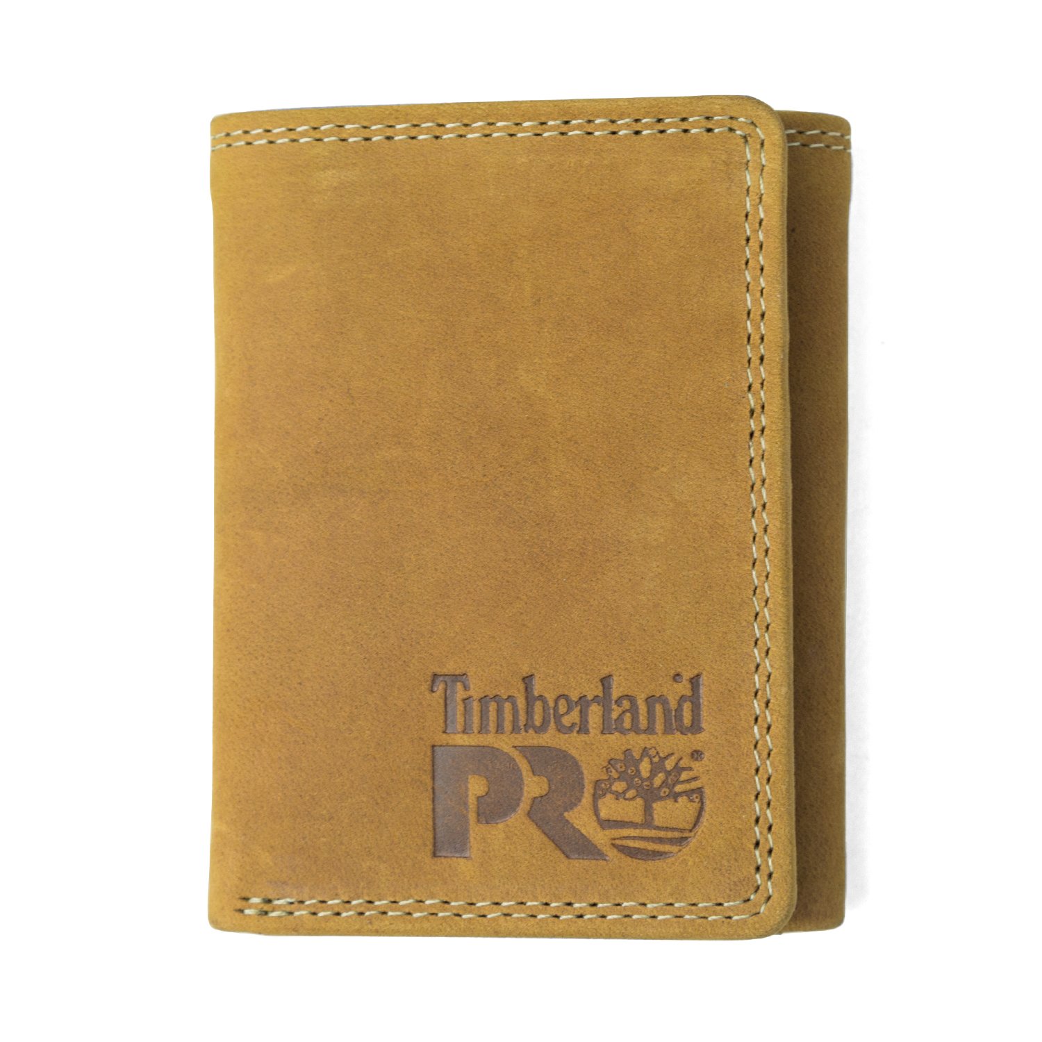 Timberland PRO Men's Leather RFID Trifold Wallet with ID Window, Wheat/Pullman, One Size, Braun