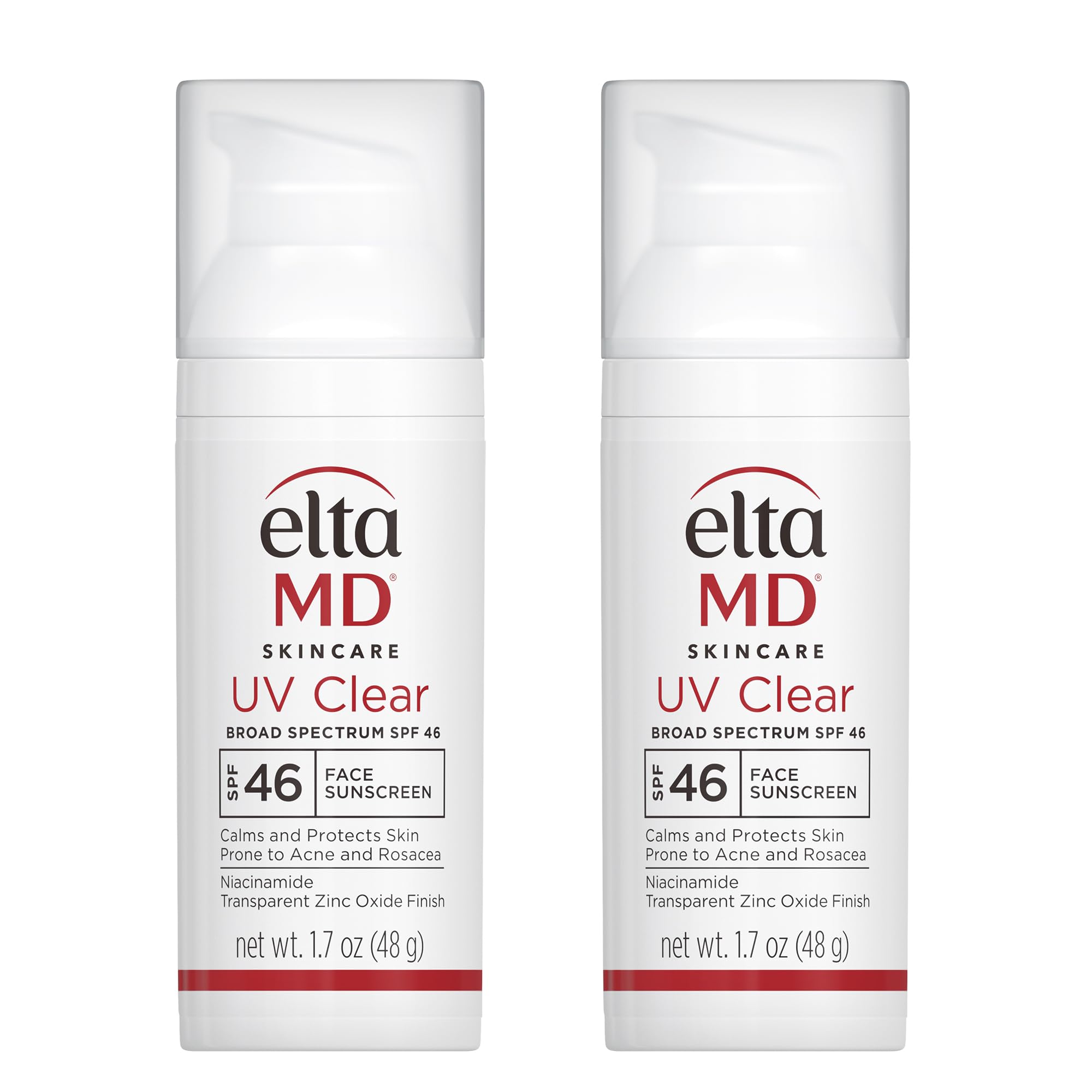 EltaMD UV Clear Face Sunscreen, SPF 46 Oil Free Sunscreen with Zinc Oxide, Protects and Calms Sensitive Skin and Acne-Prone Skin, Lightweight, Silky, Dermatologist Recommended, (2 Pack)