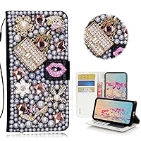 STENES Bling Wallet Phone Case Compatible with Samsung Galaxy Z Fold 4 5G Case - Stylish - 3D Handmade Sexy Girls Bag High Heel Lips Magnetic Wallet Stand Leather Cover Case - Pink