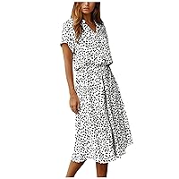 Women's Casual Dresses Summer Casual Short Sleeves V Neck Loose Dress Beach Floral Print Waisted Midi Dresses