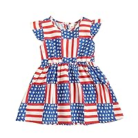Baby Girl Matching Bow Independence Day Flying Sleeve Dress Children's Girls Skirt Summer Skirt (Red, 12-24 Months)