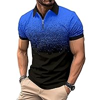 Short Sleeve Polo Shirts for Men Zip Lapel Ombre Printed Casual Shirt Comfortable Lightweight Hiking Sweatshirt
