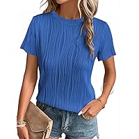 Womens Summer Tops Trendy Textured Short Sleeve T Shirts Crewneck Business Casual Outfits Tees Blouses