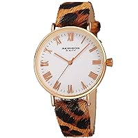 Akribos Animal Print Cavallino Leather Strap Watch - Slim Case Fashionable with Multiple Colors Women's - AK1080