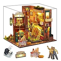 3D Wooden Book Stand Puzzle Whit Dust Cover and Music DIY Dollhouse Wood Bookends Book Nook Model Building Kit with LED Light for Teens and Adults to Build-Creativity Gift for Birthdays Christmas