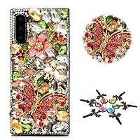 STENES Sparkle Case Compatible with iPhone SE 3rd Gen/iPhone SE 2022 Case - Stylish - 3D Handmade Bling Flowers Butterfly Rhinestone Crystal Diamond Design Girls Women Cover - Green