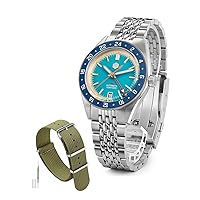 San Martin Diver GMT Watches with One-Piece Waterproof Military Watch Straps Replacement for Men & Women, Green 20MM Watchband