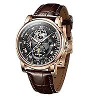 REEF TIGER Brand Moonphase Leather Automatic Watch Mens Complete Calendar Luminous Transparent Mechanical Wristwatch RGA1963