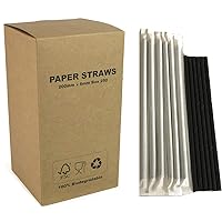 250 pcs Individually Paper Wrapped Plain Black Paper Straws Bulk, Pure All Solid Black Paper Drinking Straws for Halloween Graduation Party, Beverage Soda Coffee Cafe CocktaiRestaurant, Biodegradable