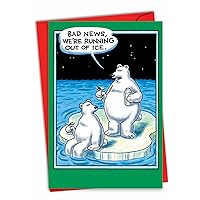 NobleWorks - Merry Christmas Greeting Card with Envelope (4.63 x 6.75 Inch) Showing Colorful Cartoons - Out of Ice 5738