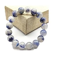 Genuine Natural Blue Dumortierite Rutilated Quartz Crystal 12mm Round Beads Women Men Bracelet AAAAA