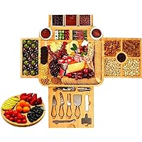 Bamboo Cheese Board and Knife Set - Large Charcuterie Boards Set - Bamboo Cheese Tray Serving Board - Best Cheese Board and Charcuterie Boards Gift Set (18.27