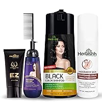 Herbishh Hair Color Shampoo for Gray Hair Black 400 Ml + Hair Color Cream for Gray Hair Coverage + Underarm Cream + Instant Hair Straightener Cream with Applicator Comb Brush