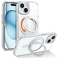 YINLAI Case for iPhone 15 Plus /14 Plus, Magnetic [Compatible with Magsafe] with 360° Rotatable Ring Holder Kickstand Slim Transparent Men Women Shockproof Protective Phone Cover 6.7 Inch, Clear