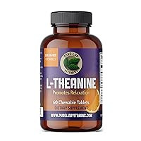 Pure Lab Vitamins L-Theanine 125 mg - 60 Sugar Free, Chewable Tablets 30 Days Supply | Promotes Relaxation, Mental Focus | Improves Sleep Quality Made in Canada