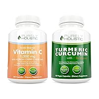 Purely Holistic Vitamin C 1000mg + Organic Turmeric Curcumin 700mg & Bioperine - 365 + 120 Capsules - Vegan Bundle - with Rosehip & Acerola Cherry - Made in USA