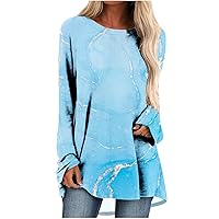 Fall Long Sleeve Shirts for Women Loose Sweatshirts Round Neck Pullover Dressy Casual Tunic Tops Printed Blouse