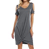 Women's Cold Shoulder Summer Twist Knot Mini Tshirts Dresses