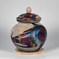 Tamashii Ceramic Half Copper Matte Urn for Pet Remains/Ashes S/N80000050 - Raku Pottery 85 Cubic inches Unique Handmade Cremation Vessel