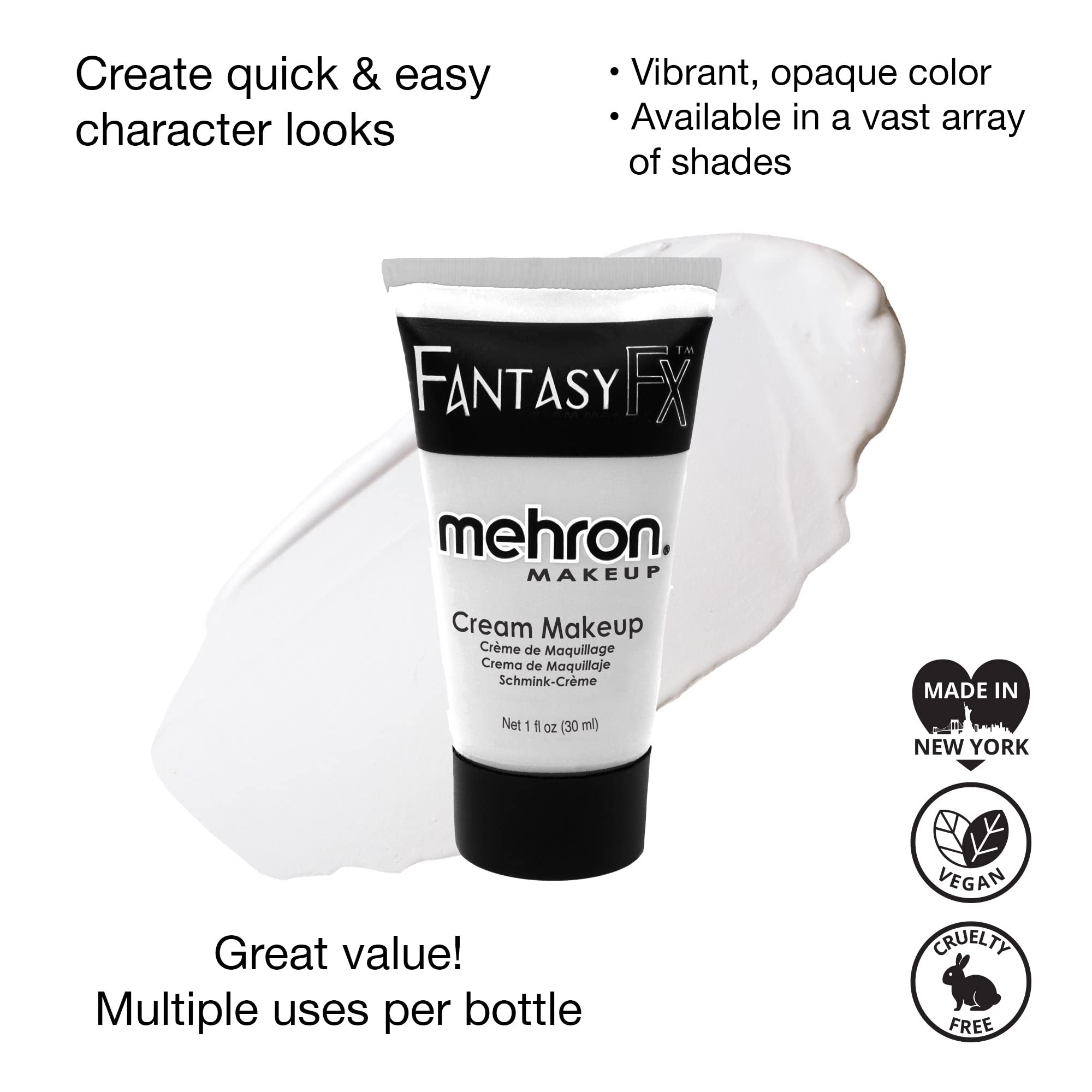 Mehron Makeup Fantasy FX Cream Makeup | Water Based Halloween Makeup | White Face Paint & Body Paint For Adults 1 fl oz (30ml) (White)