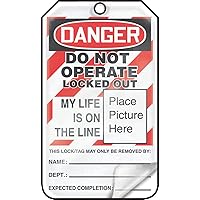 Accuform Lockout Tags, Pack of 25, Danger Do Not Operate Locked Out My Life is on the Line with Picture Insert, US Made OSHA Compliant Tags, Tear & Water Resistant Self-Laminating PF-Cardstock with Grommets, 5.75