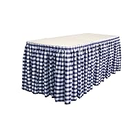 LA Linen Poly Checkered Table Skirt with 10 Large Clips, 17' by 29