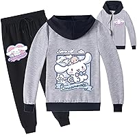 Kids Graphic Long Sleeve Full Zip Hoodie and Sweatpants Set,Cinnamoroll Sweatsuit Casual Jackets for Girls